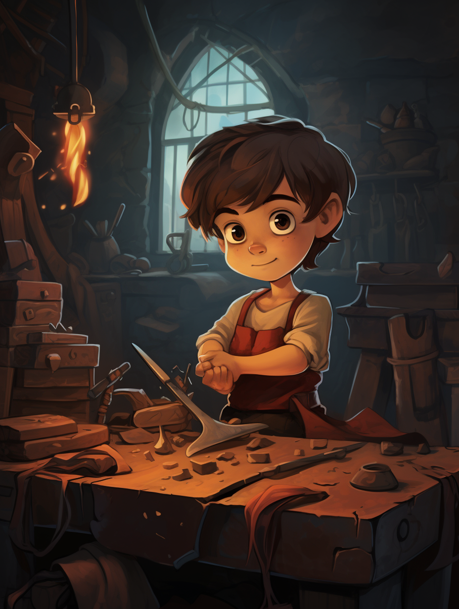 Cartoon blacksmith forging a knife