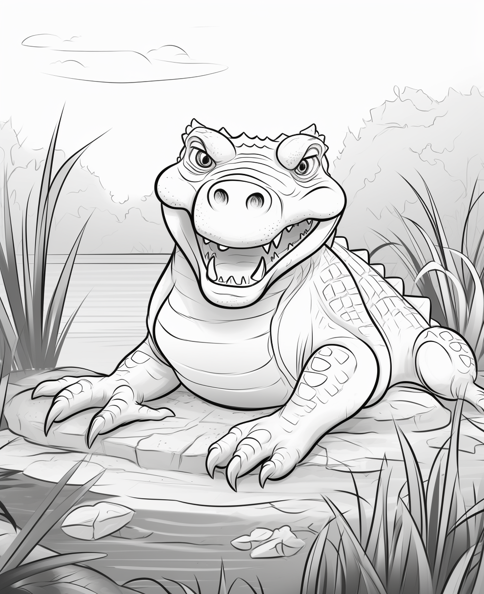 Cute Cartoon Crocodile Coloring Page