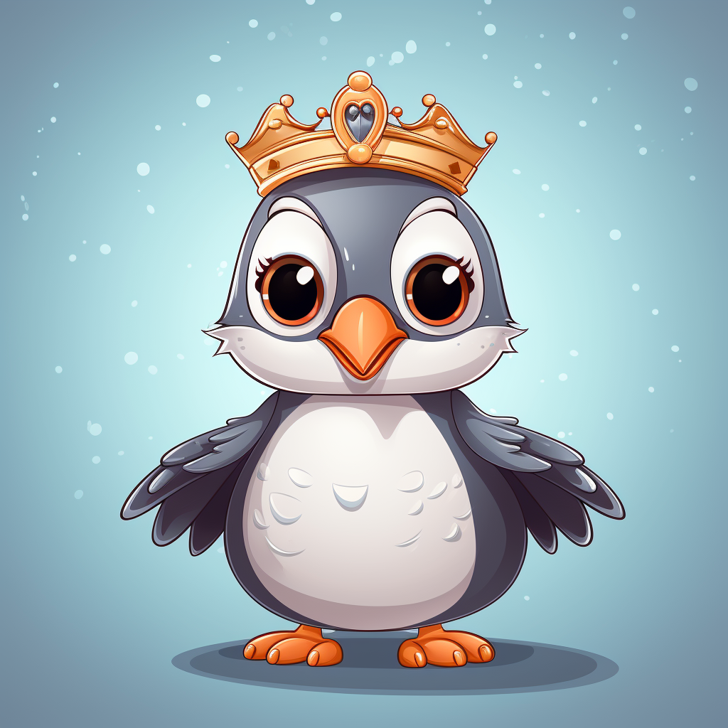 Cartoon puffin with tiara