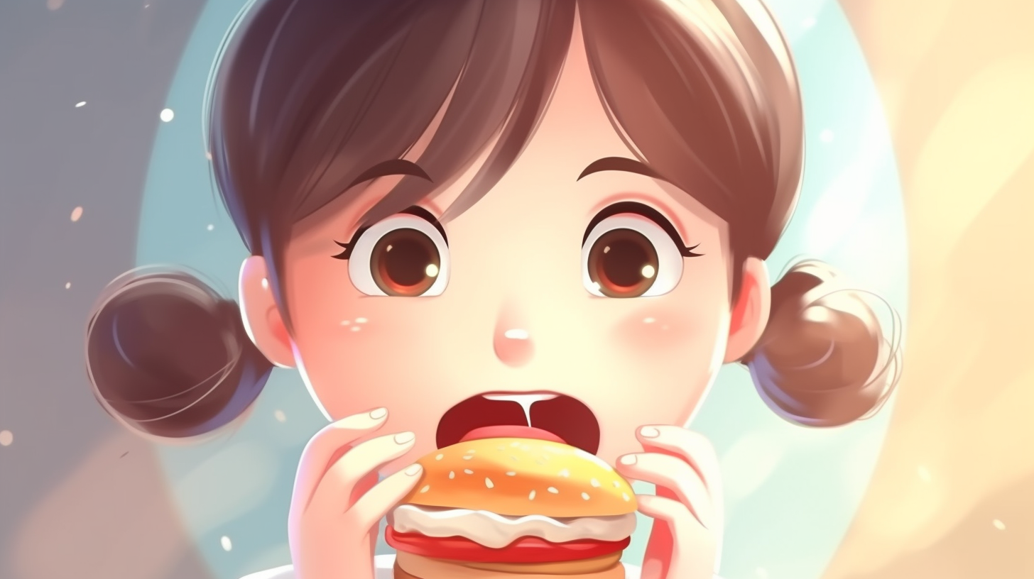 Cute cartoon girl holding hamburger