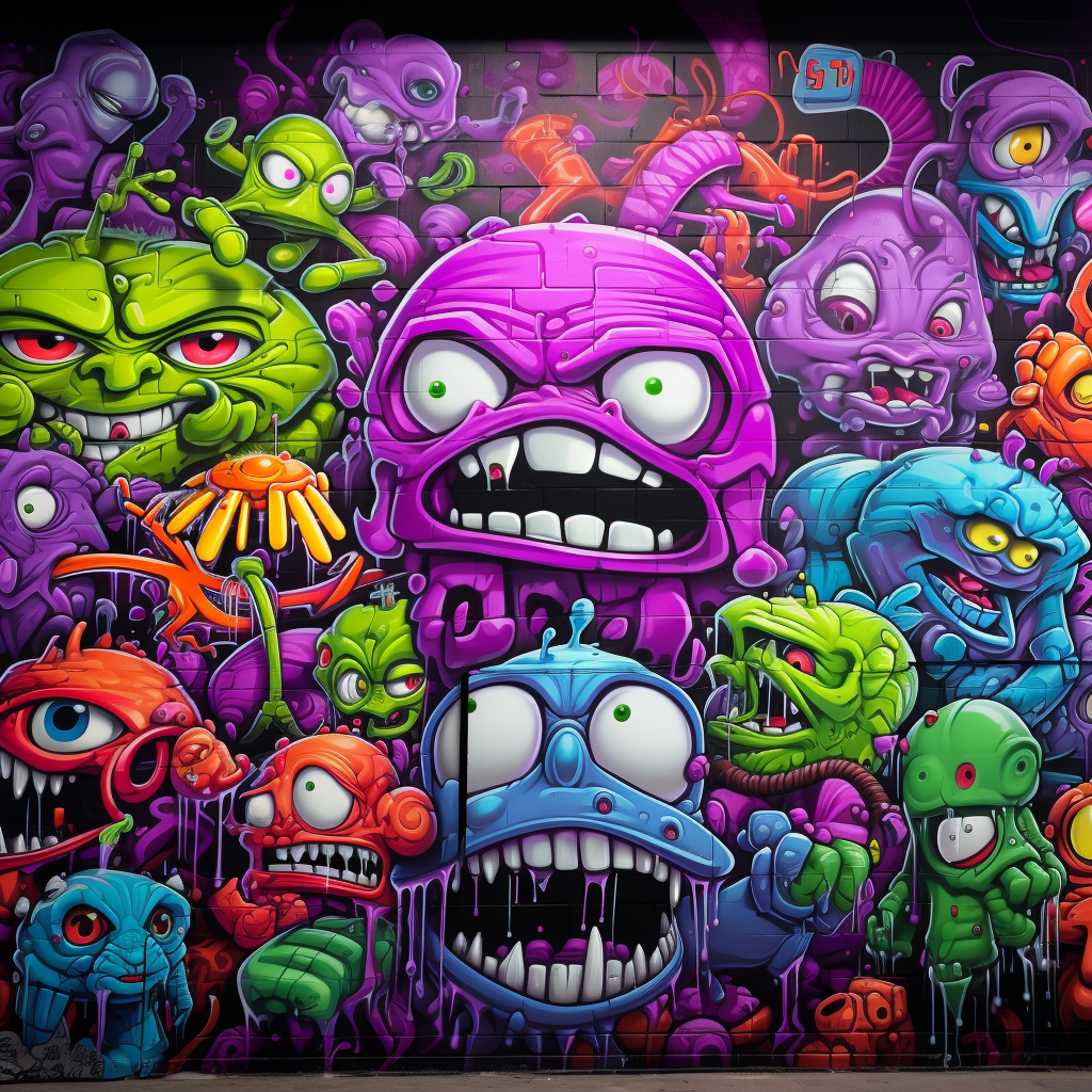 Colorful Cartoon Graffiti Wall