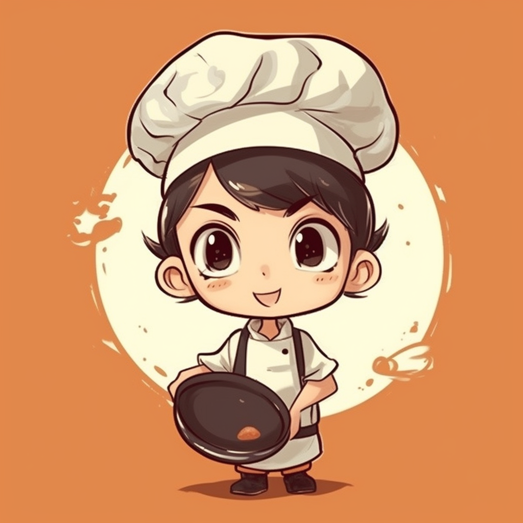 Cute kid wearing chef hat holding a pan