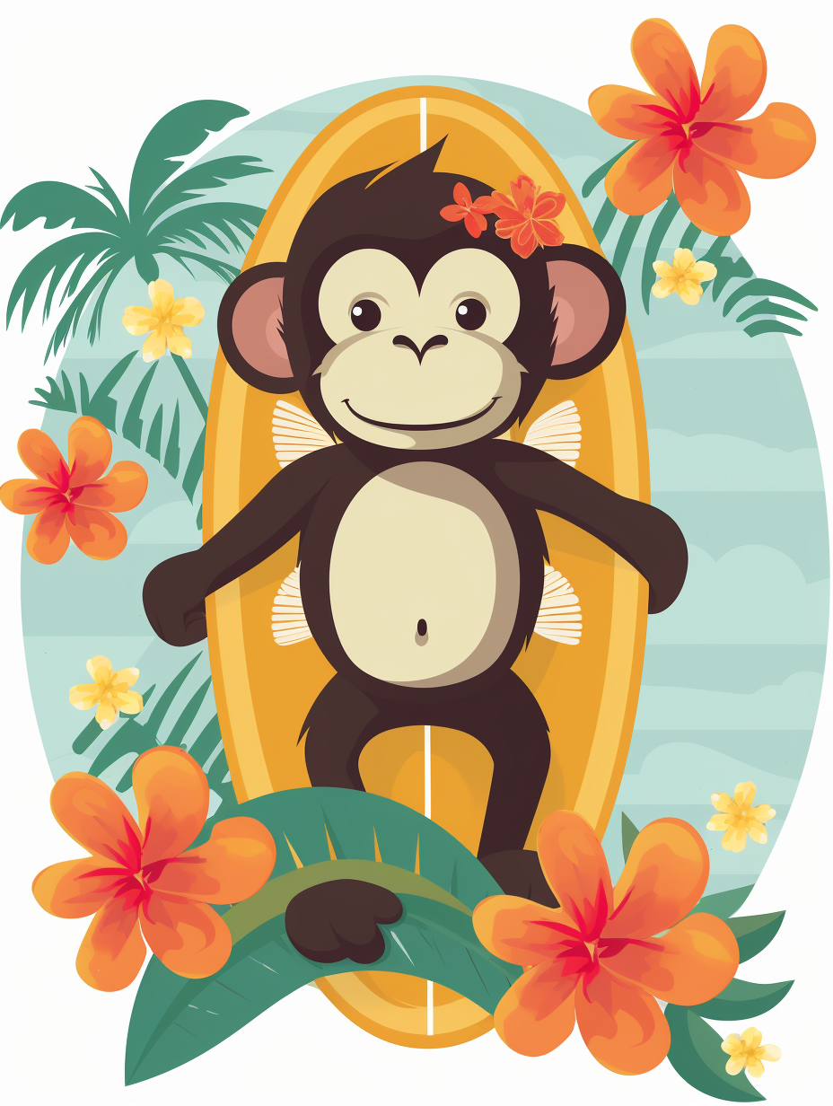 Cute monkey surfing with tropical vibes