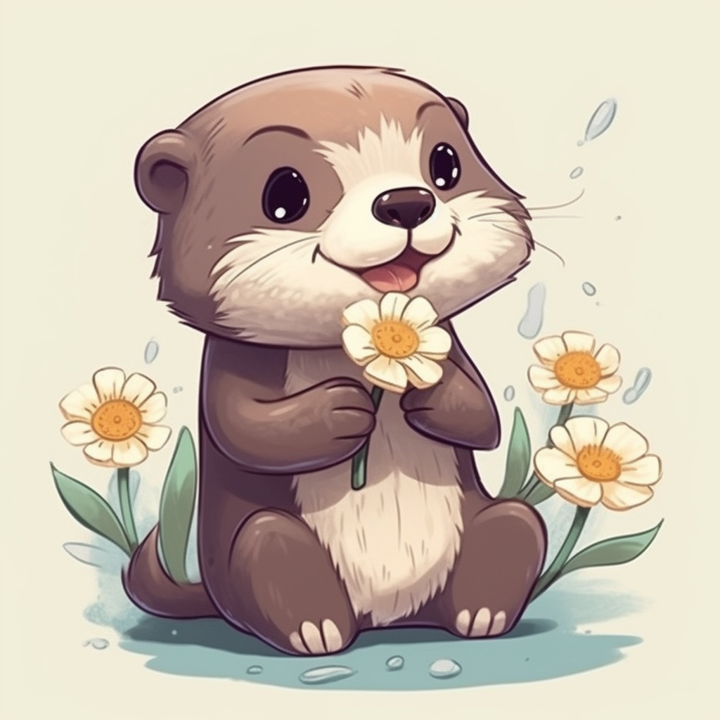 cute otter with daisy flower