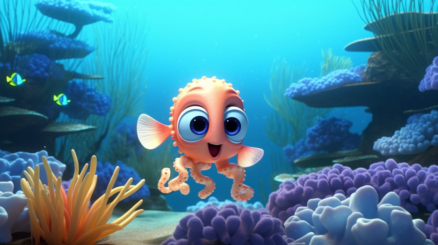 Baby octopus cartoon underwater scene