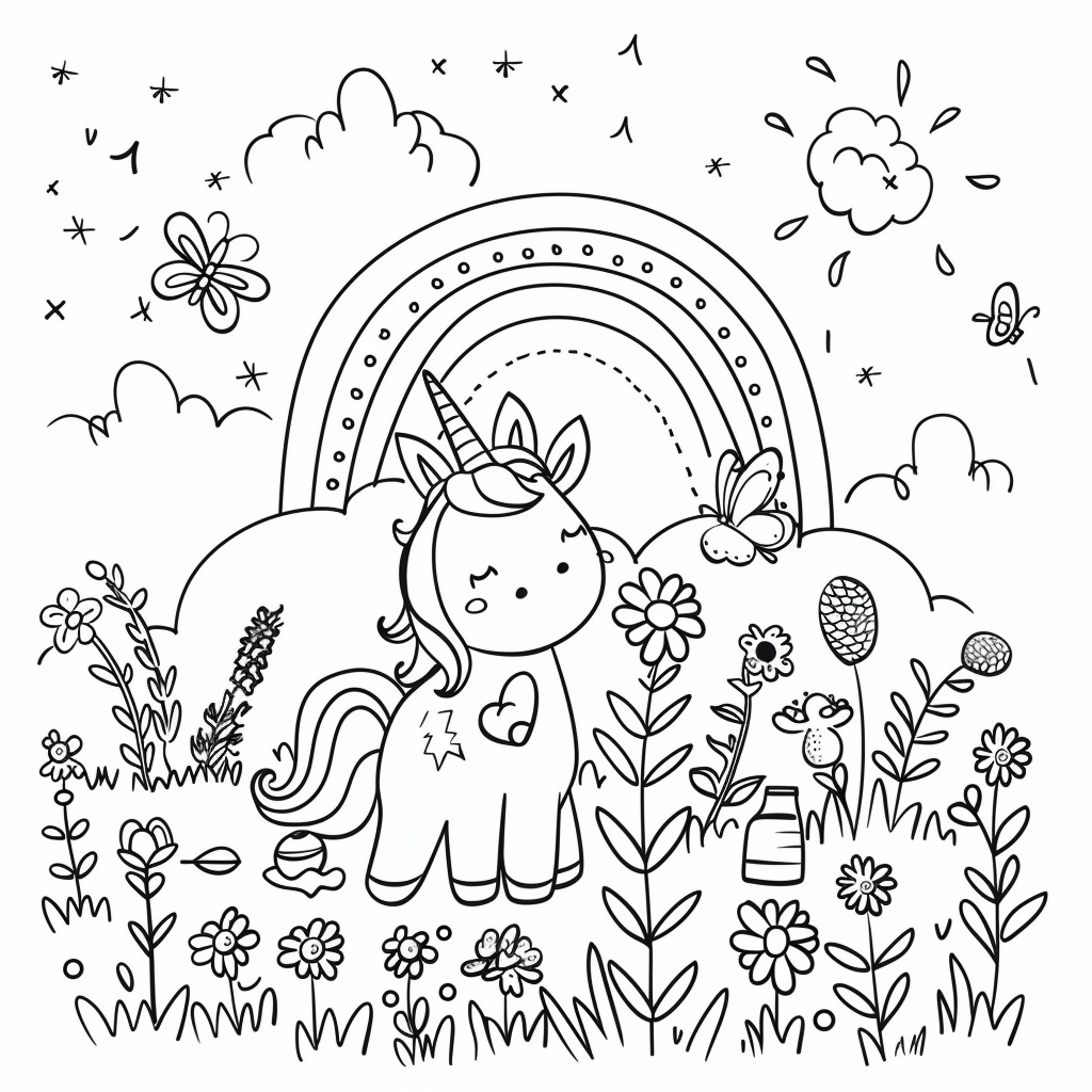 Small cute cartoon unicorn rainbow