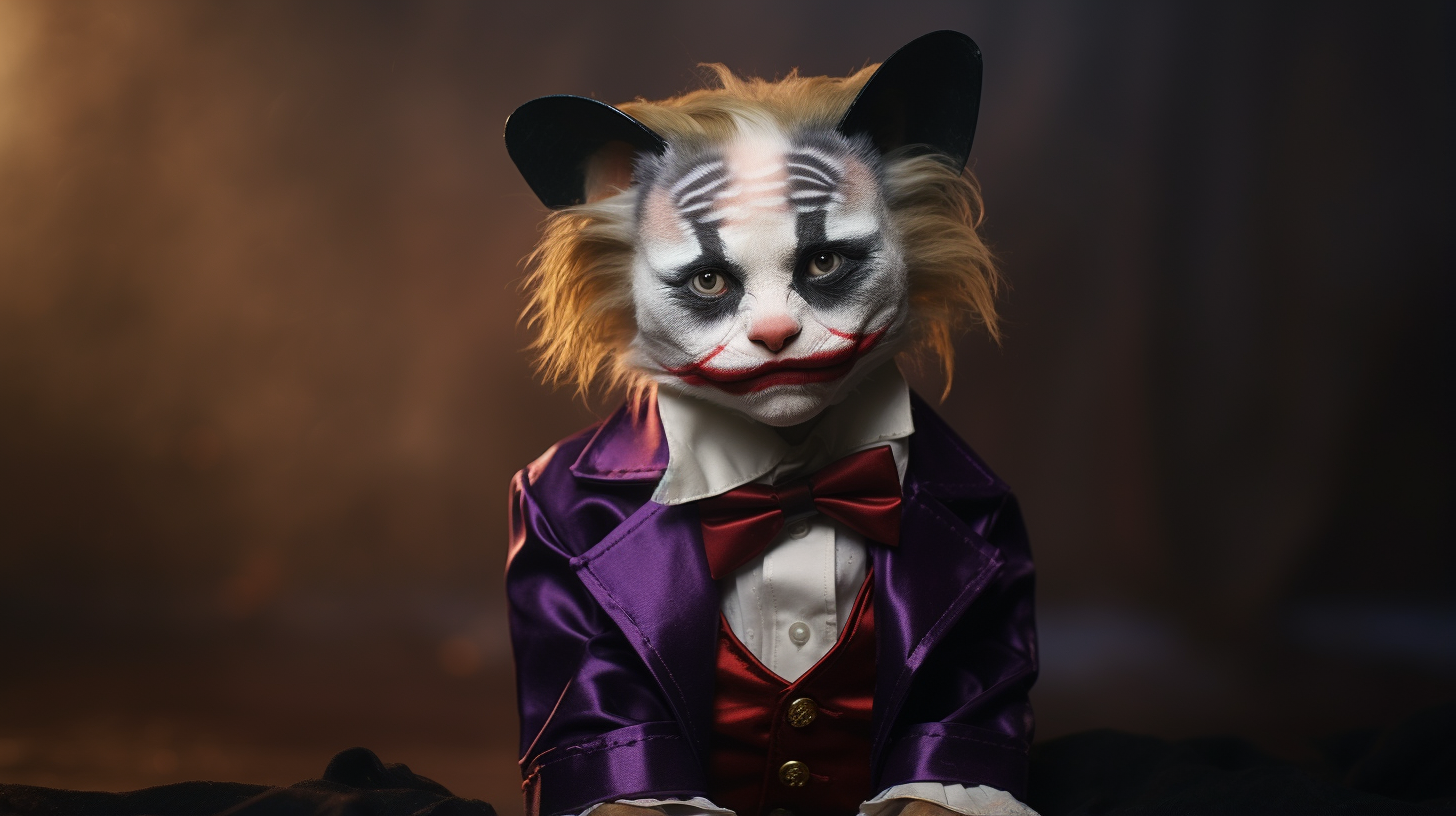 Adorable cat wearing Joker costume