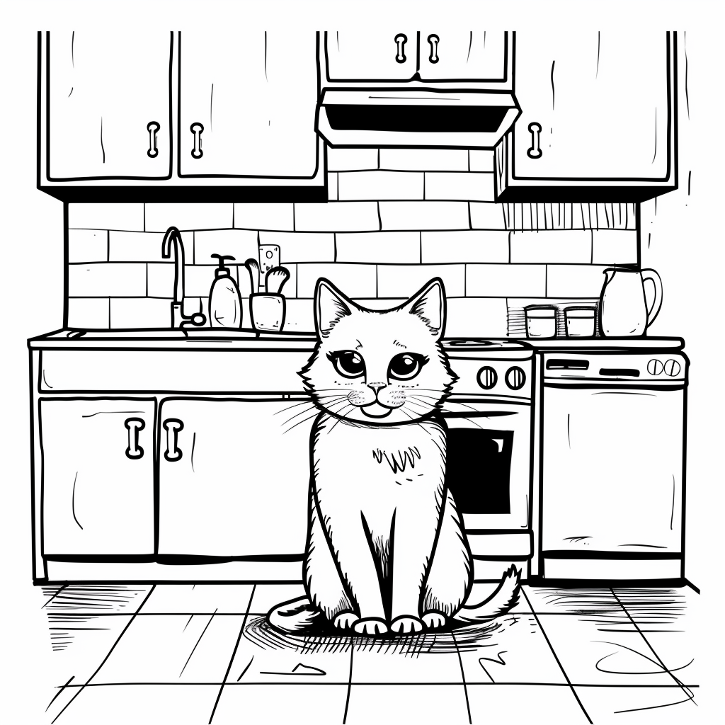 small cute cat in kitchen