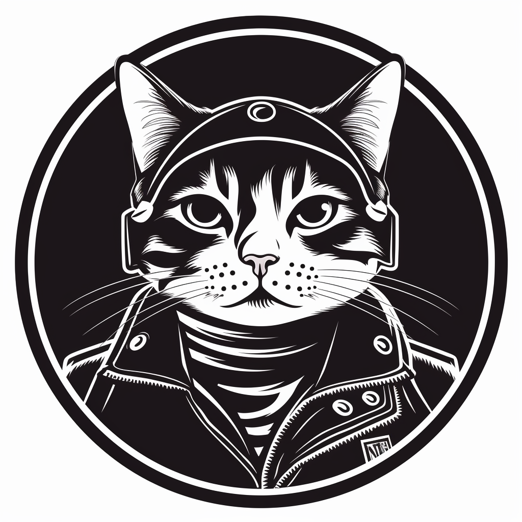 Cute cat wearing leather jacket logo