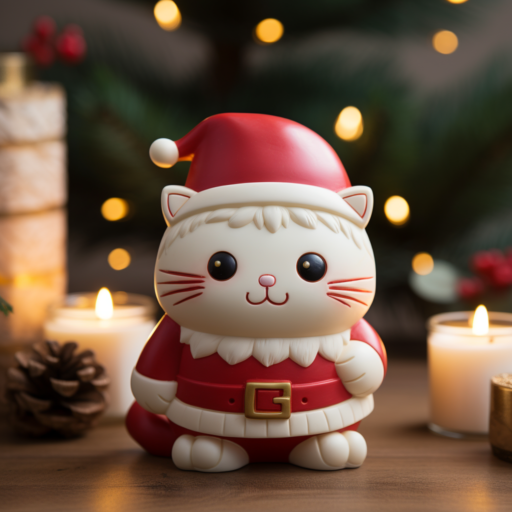 Cute Cat Santa Candle in White