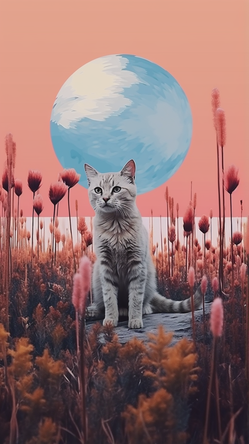 Colorful glitch effect with cute cat