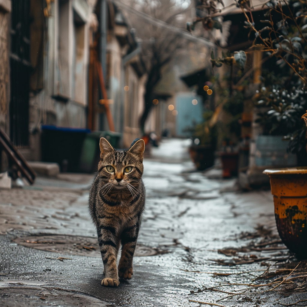 Cute cat in rainy Yerevan