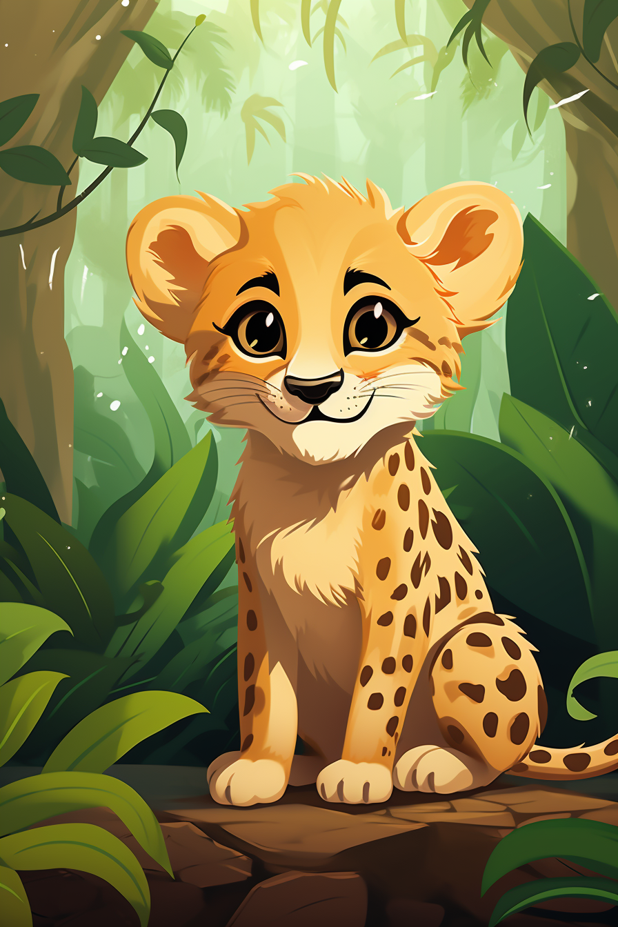 Cute cheetah in jungle cartoon