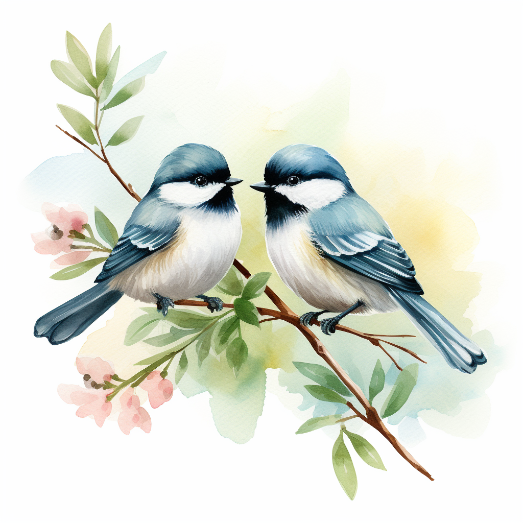 Cute Chickadee Birds Watercolor Clipart