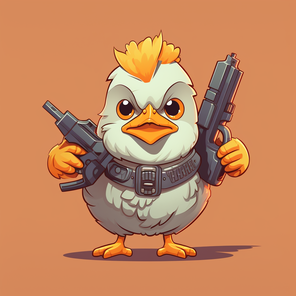 Cute chicken holding two guns