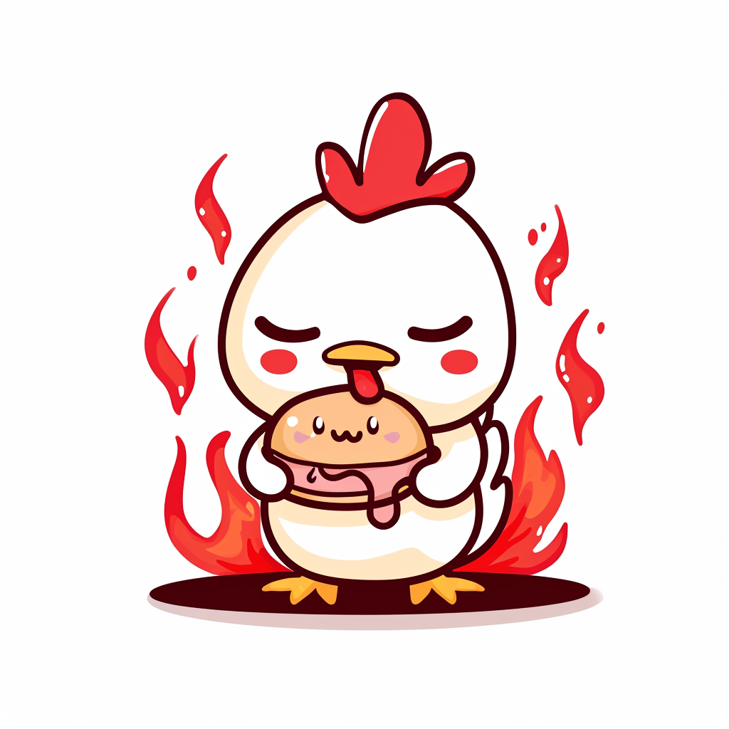 Cute chicken holding a delicious meat bun