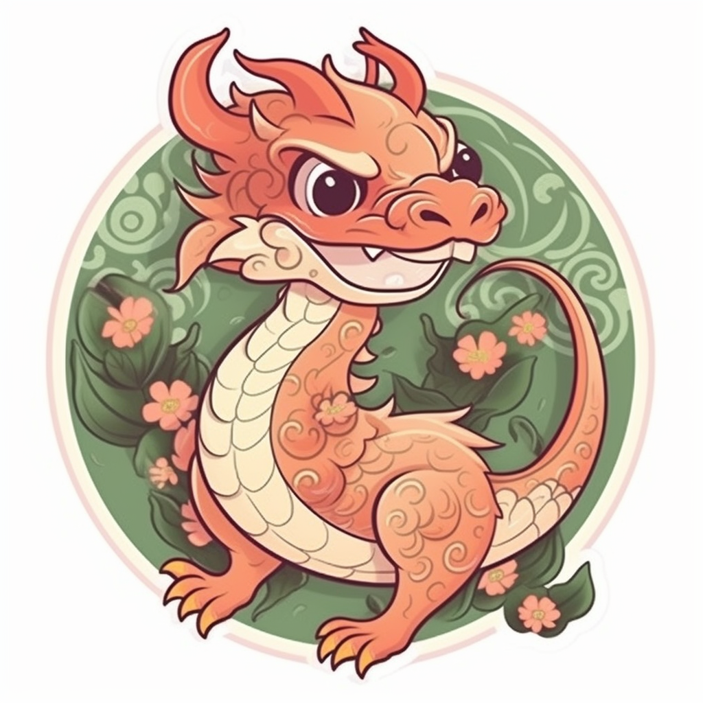 Cute Chinese Dragon Baby Sticker on White Background