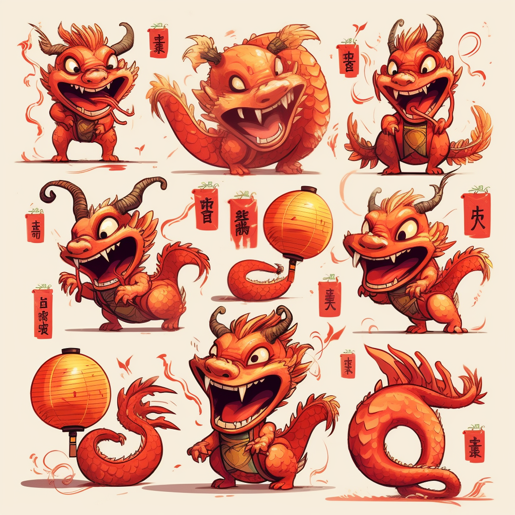 Chinese dragon mascot poses expressions