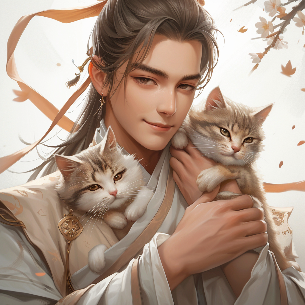 Chinese Gentleman with Kittens