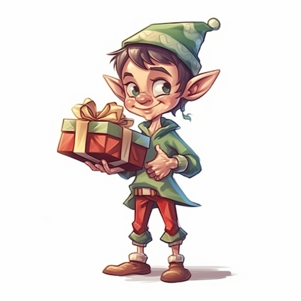 Cute Christmas elf holding a present