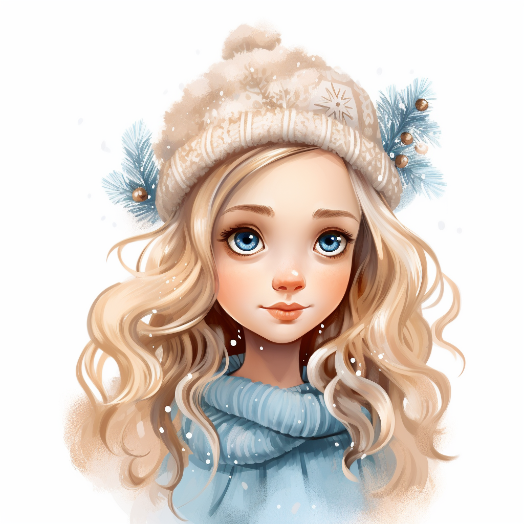 Cute Christmas girl with intricate details on white background