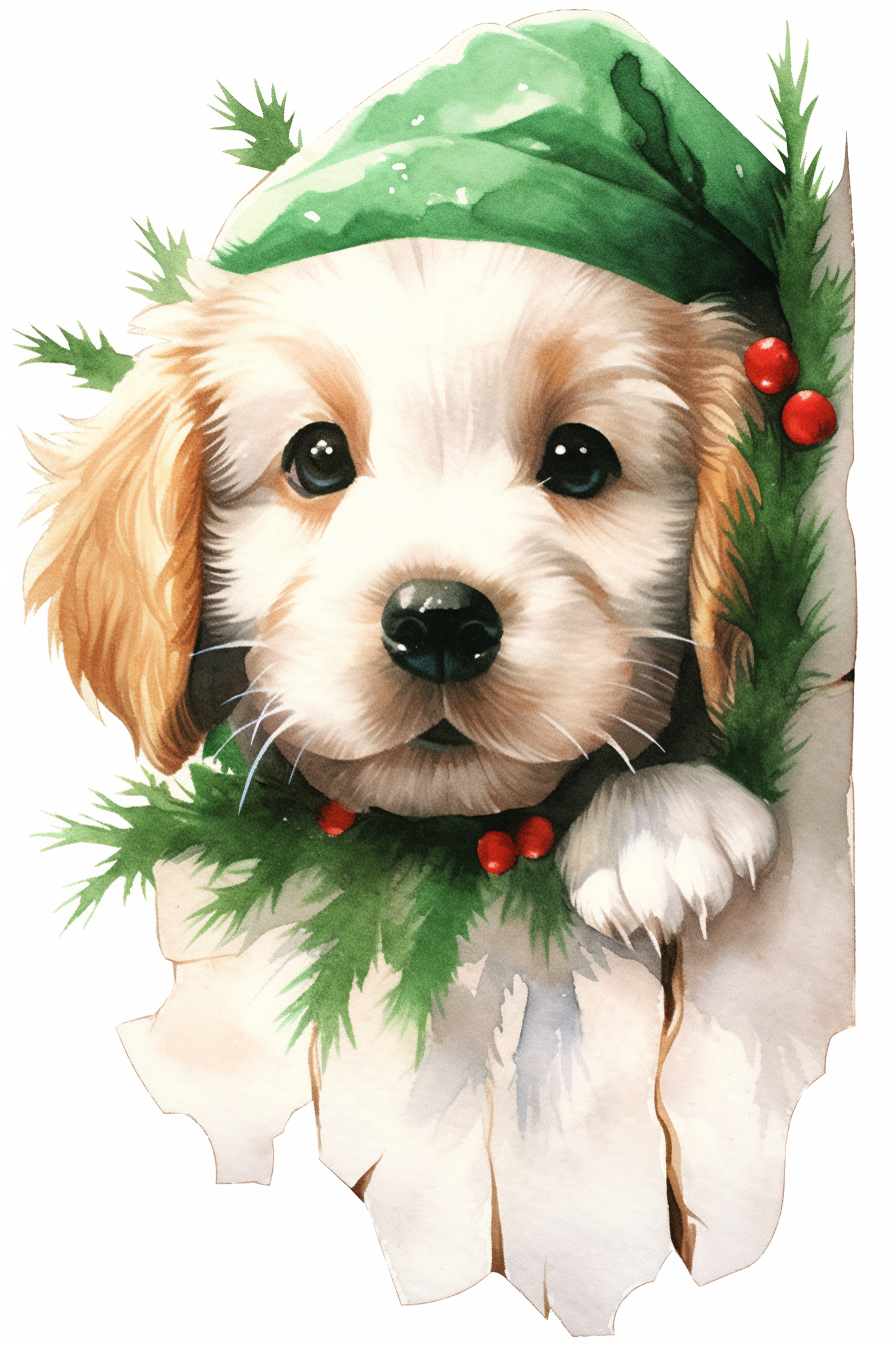 Cute Christmas puppy peeking out