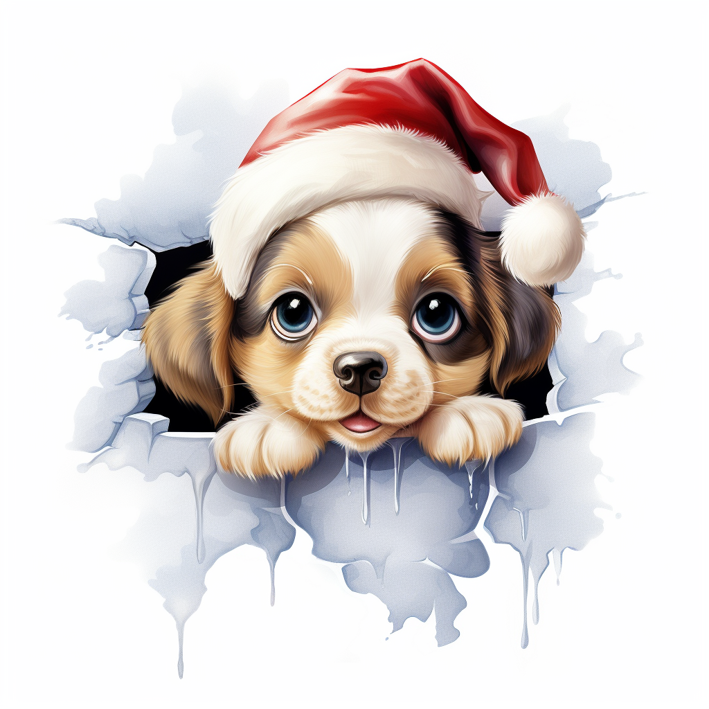 Watercolor 3D Cute Christmas Puppy