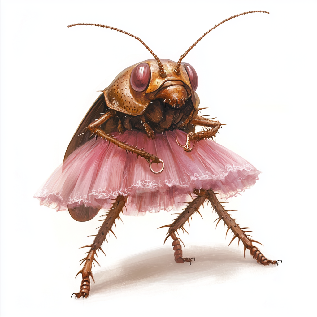 Cute brown cockroach in pink skirts