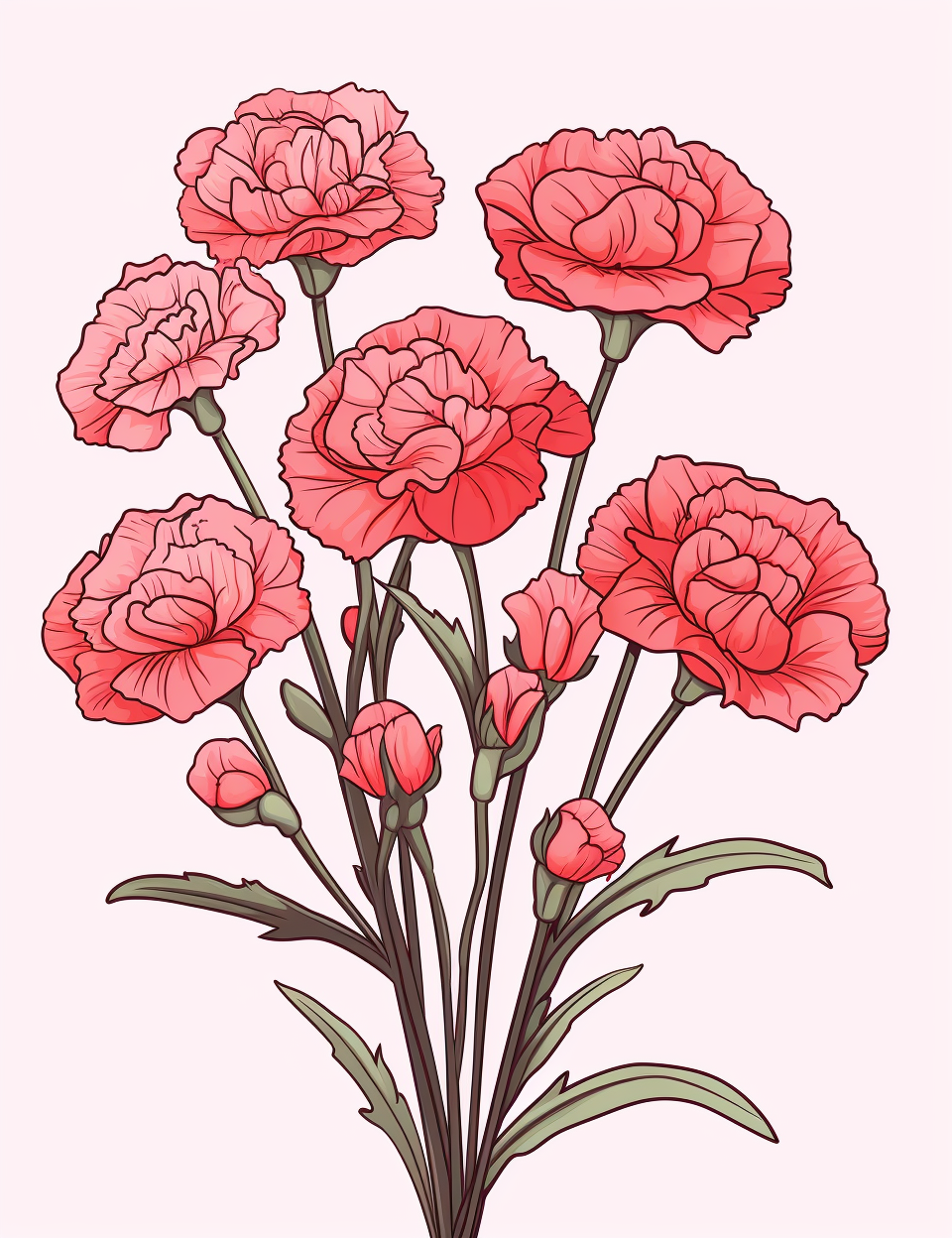 Cute colorful carnation flowers vector illustration