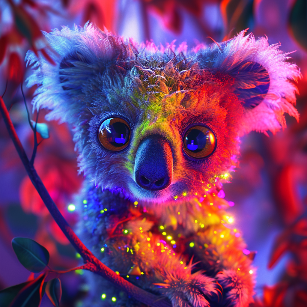 Cute Colorful Koala in Bioluminescent Jungle