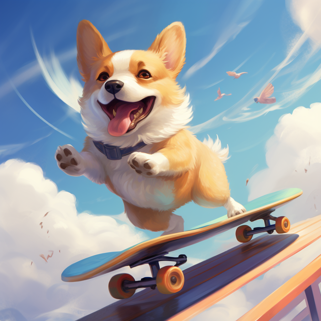 Cute Corgi Skateboarding with Ice Cream