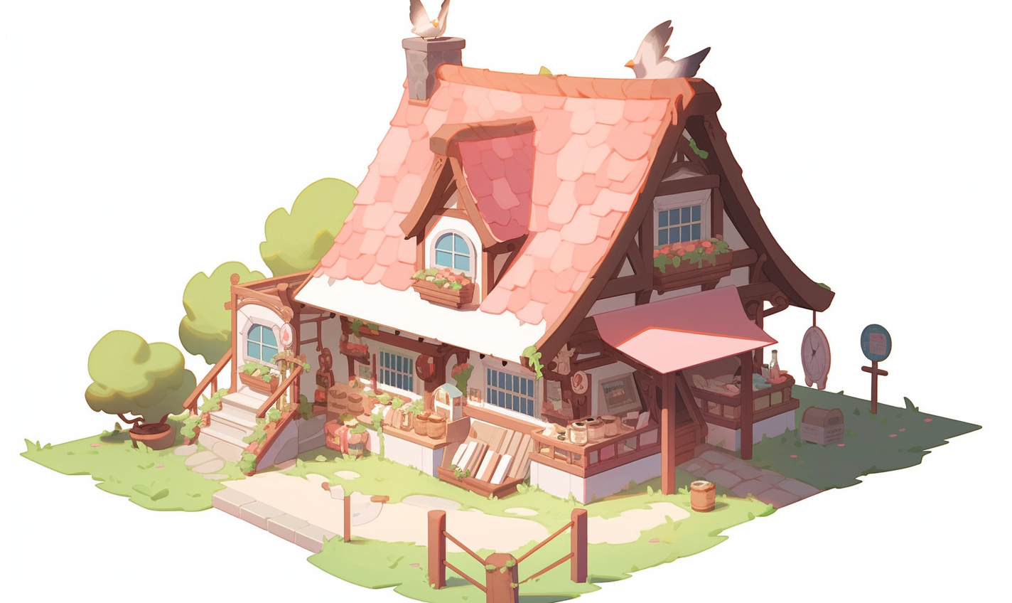 Adorable countryside sword shop scene