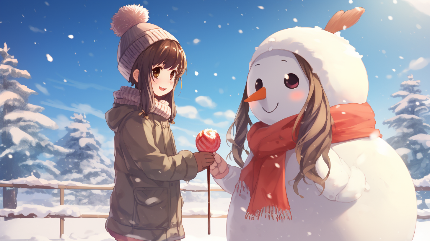 Cute couple building snowman together