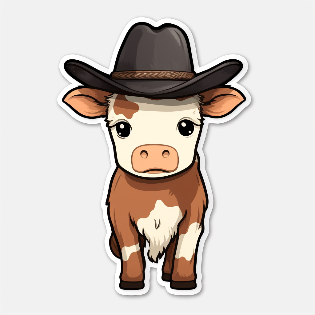 Adorable Cow with Cowboy Hat