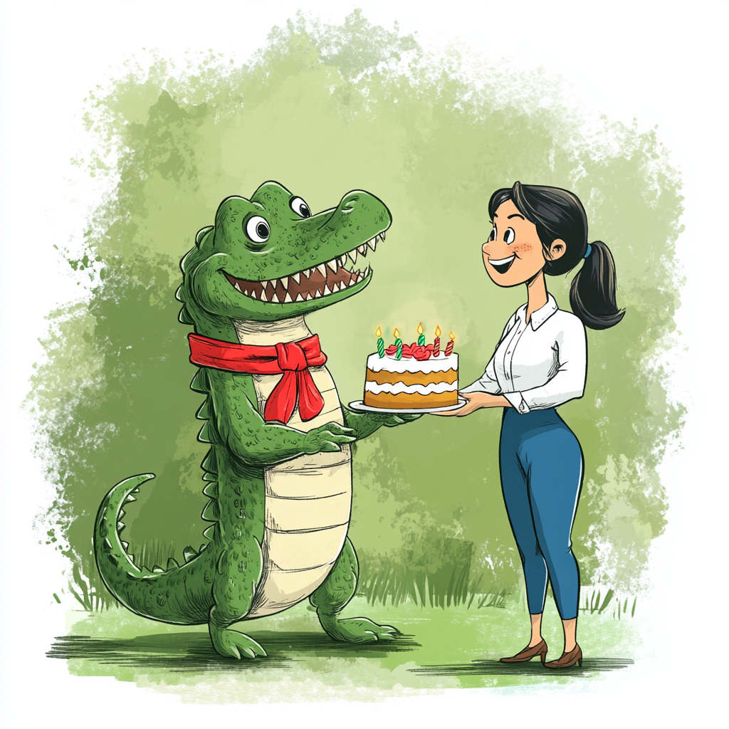 Crocodile Birthday Cake Cartoon Style