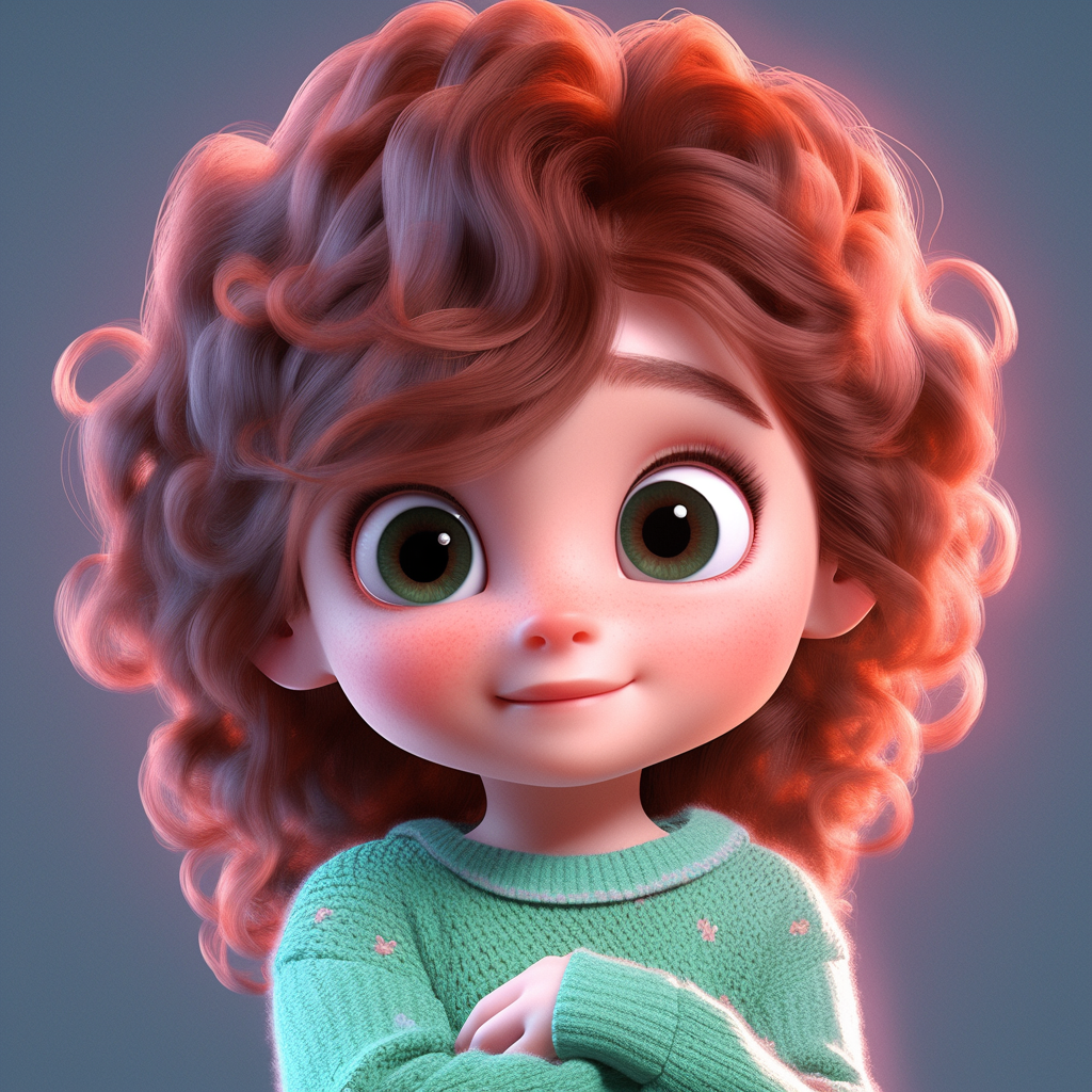 Cute curly-haired girl render