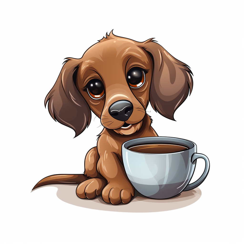 Cute Dachshund Dog Holding Cup of Coffee