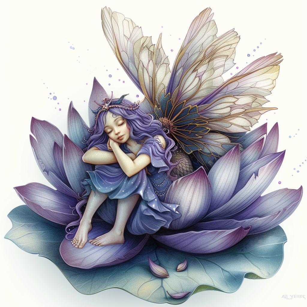 Cute Dark Fairy on Lotus Flower