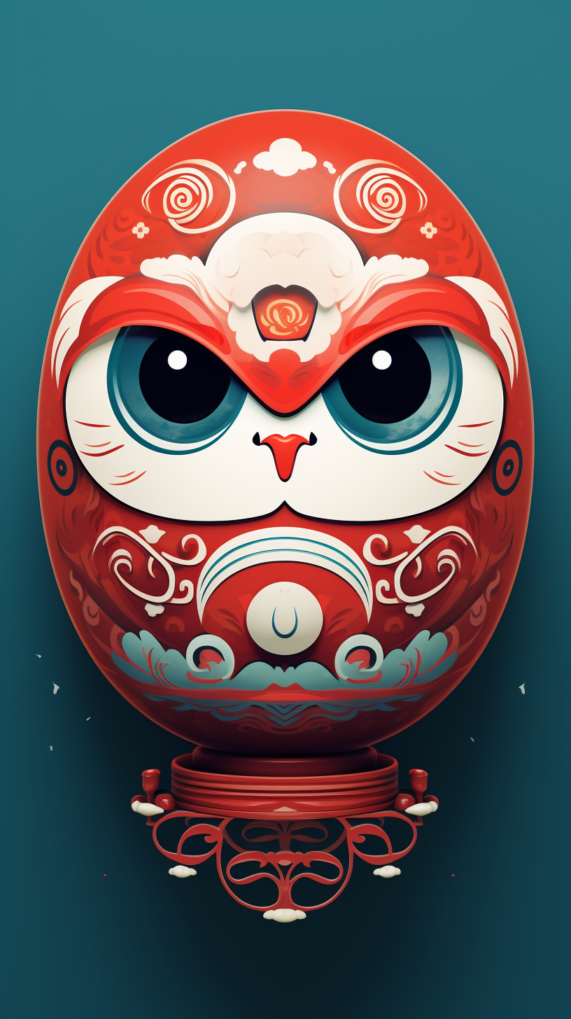 Adorable daruma doll in vibrant Ghibli colors