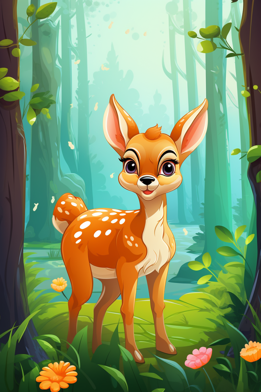 Adorable cartoon deer in jungle