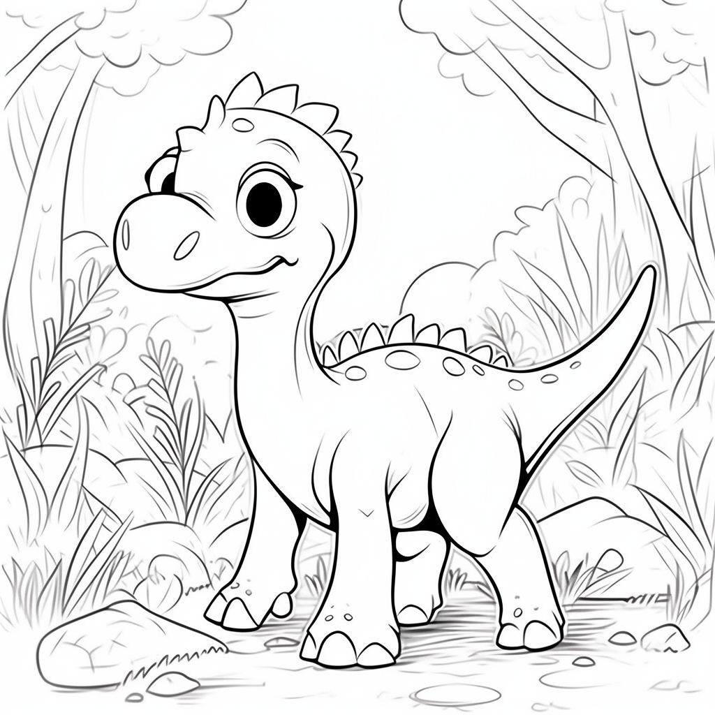 Cute dinosaur coloring book illustration