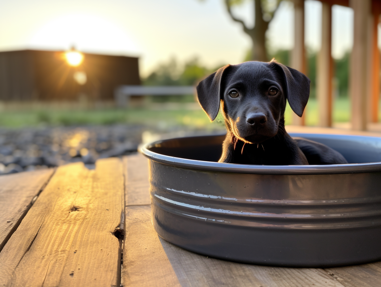 Cute dog with black cylinder tub