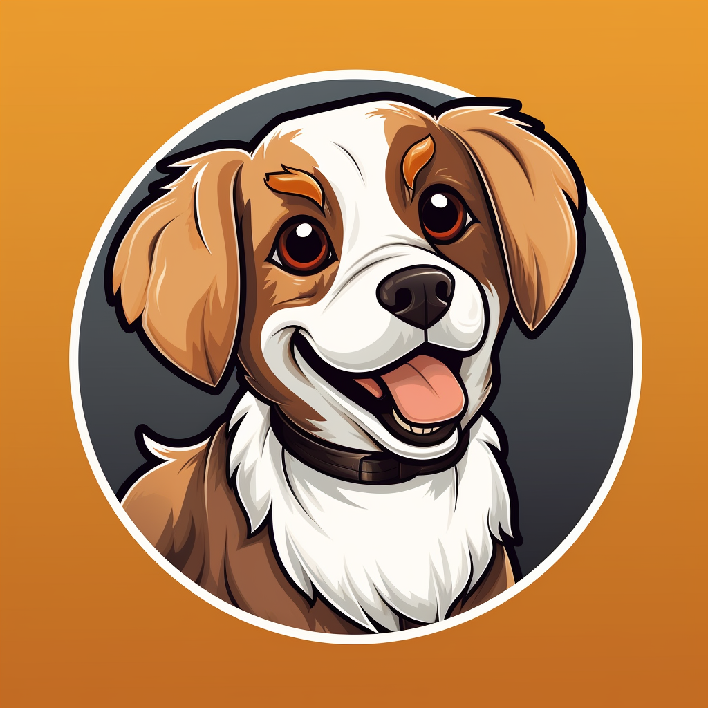 Cute dog caricature illustration with dark, white, and amber colors