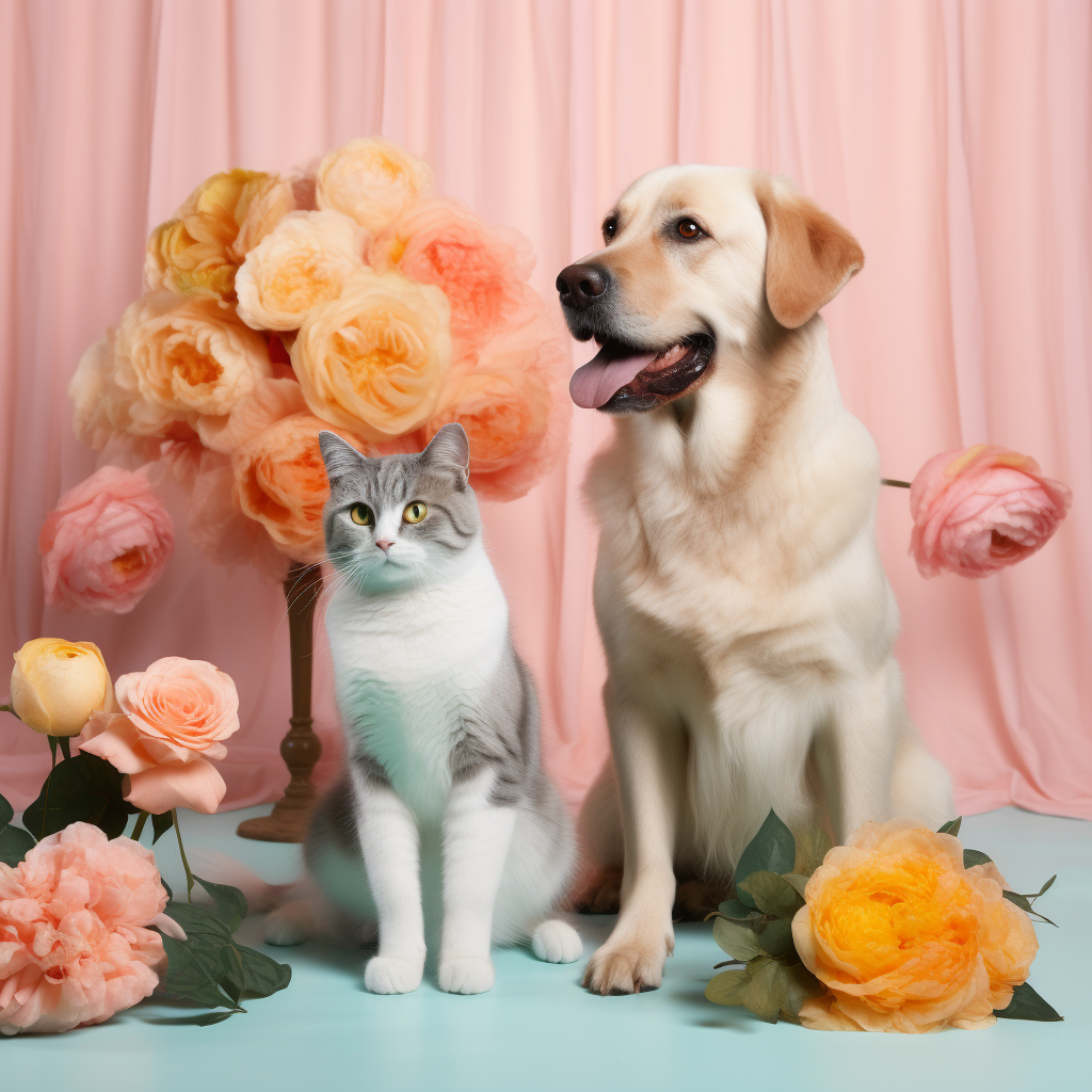 Cute Dog and Cat in Daycare with Roses