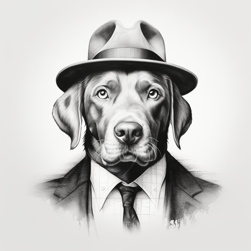 Minimal style black and white cute dog detective