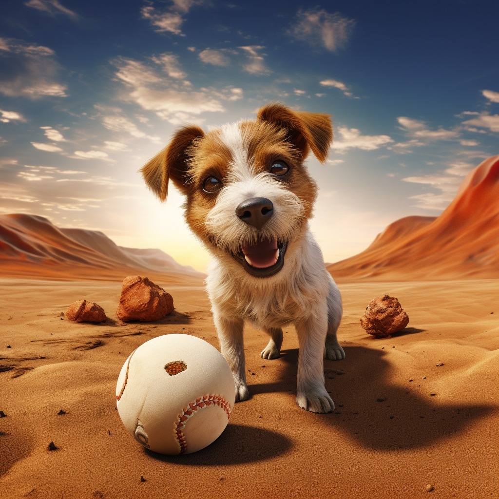 Adorable dog playing with a ball on Mars