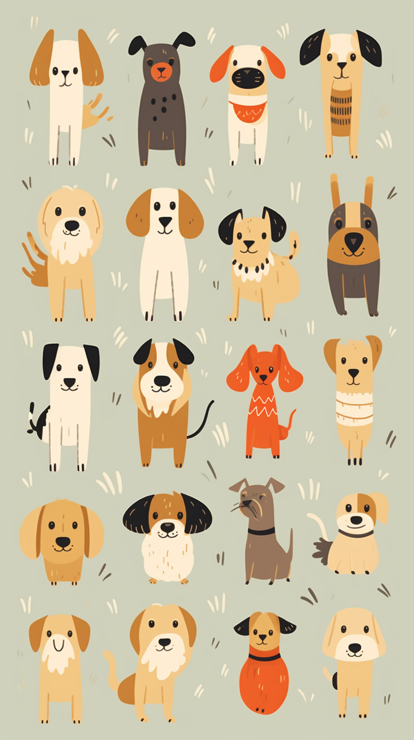 Adorable dogs in unique line effect cartoon style