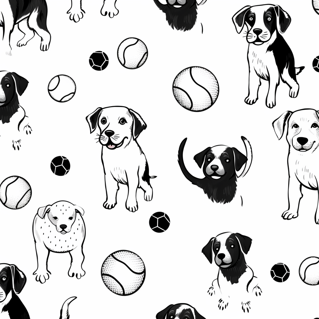 Vector art of cute dogs and tennis balls