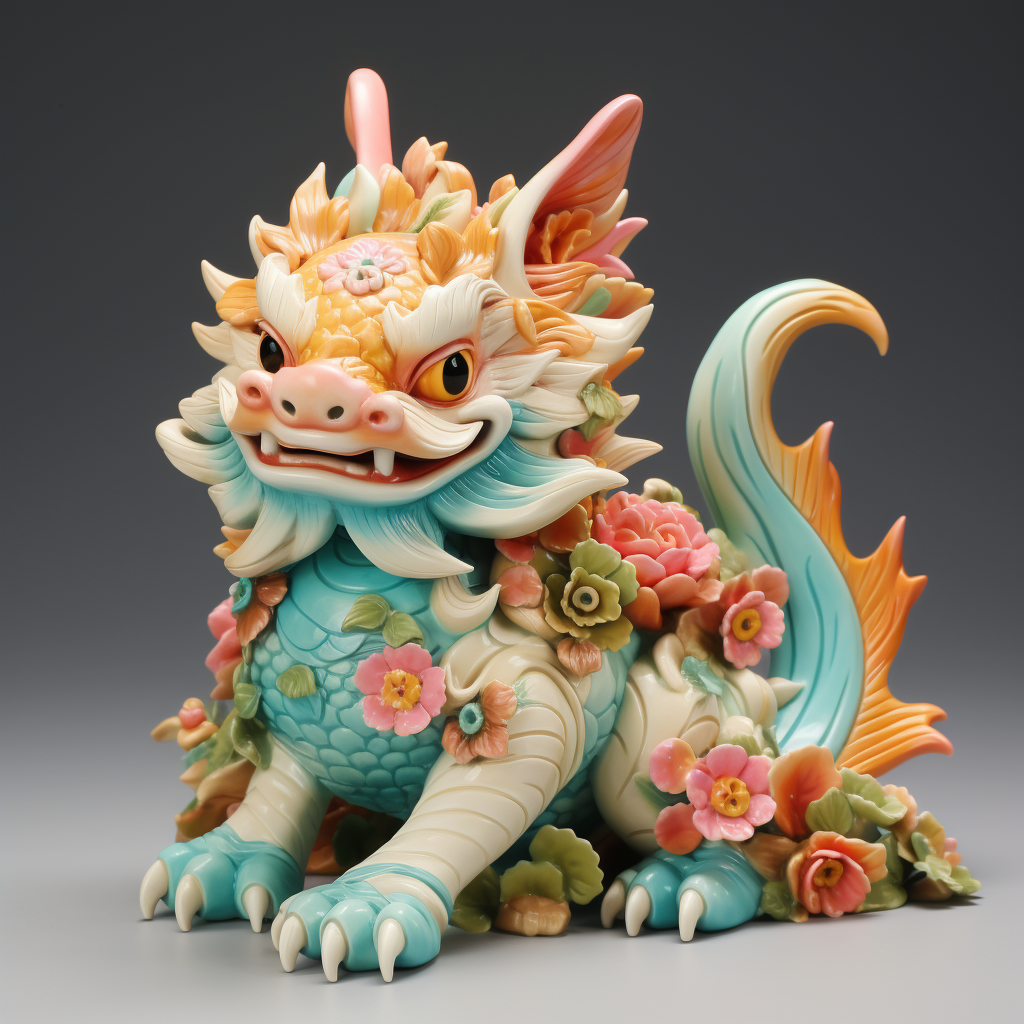 Chinese ceramic dragon with flowers and cones