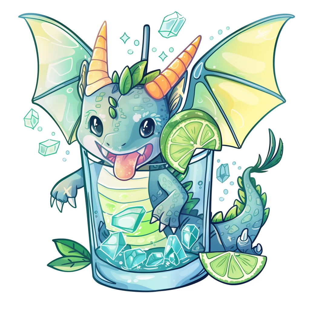 Cute dragon gimlet cocktail on white background